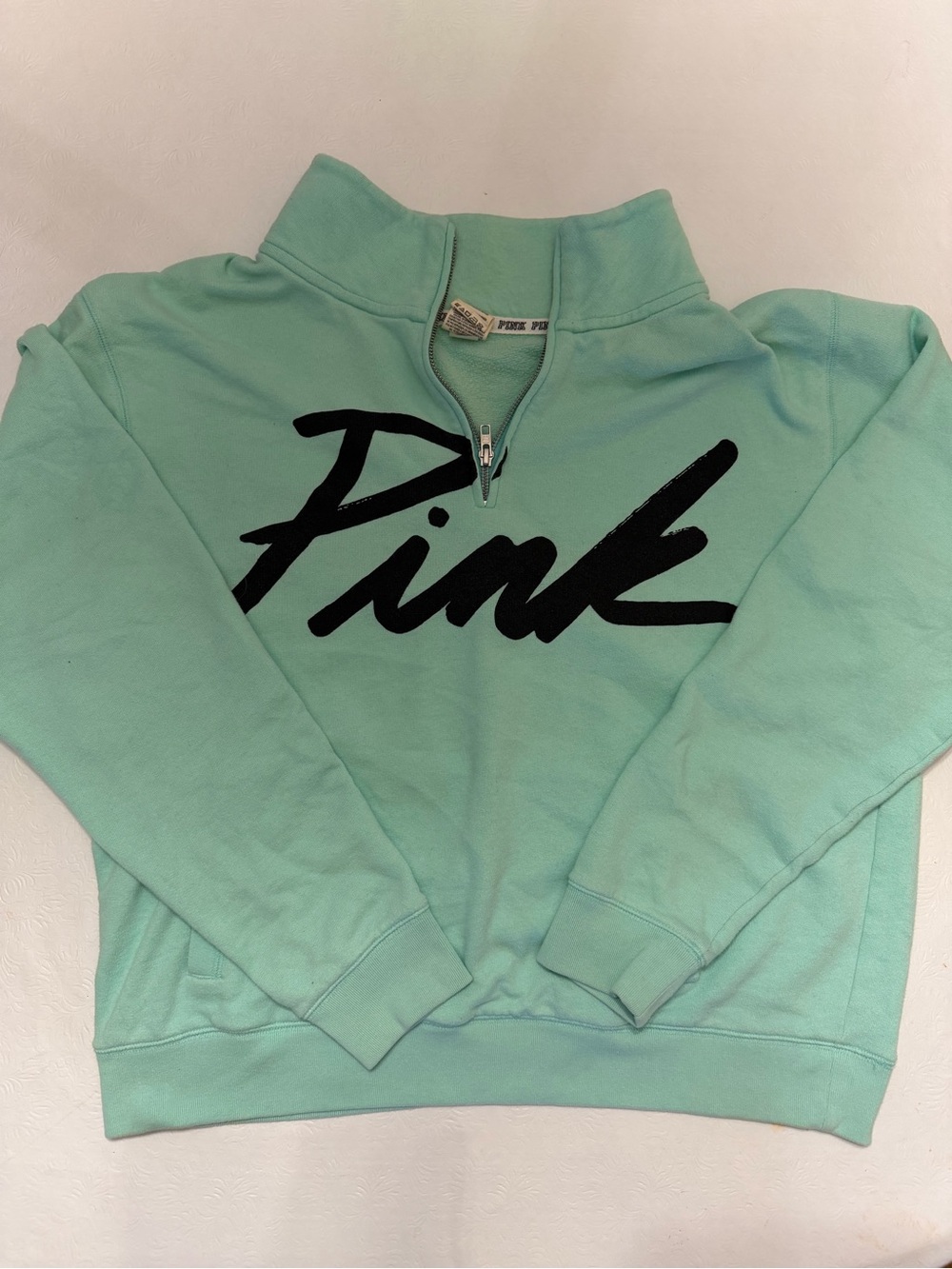 PINK Victoria's Secret Mint Green Quarter-Zip Pullover Sweater